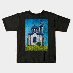 Blue Temple on a Hill Kids T-Shirt